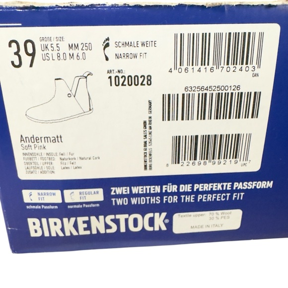 Birkenstock Andermatt Blush Baby Pink Wool Slip-Ons Narrow Fit size 39 - Picture 6 of 7